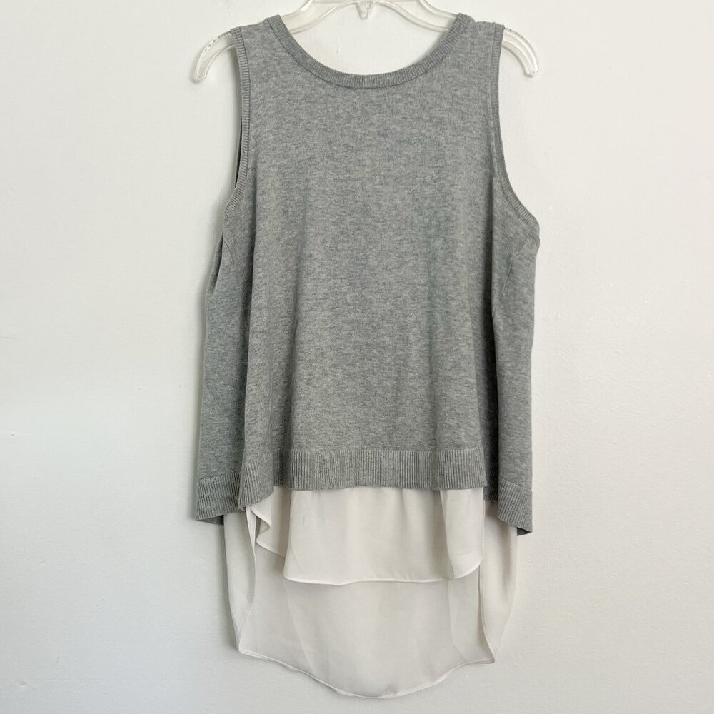 LOFT // gray sweater tank with layering ruffle back detail XS FLAW